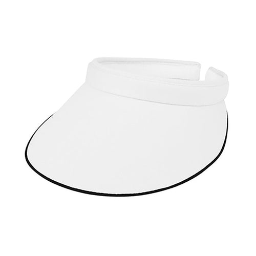 Cotton Clip-on Sun Visor with Contrast Piping on Bill, 3.75" - MCI Hats Visor Cap MegaCI MC4115-WHT White / Black OS
