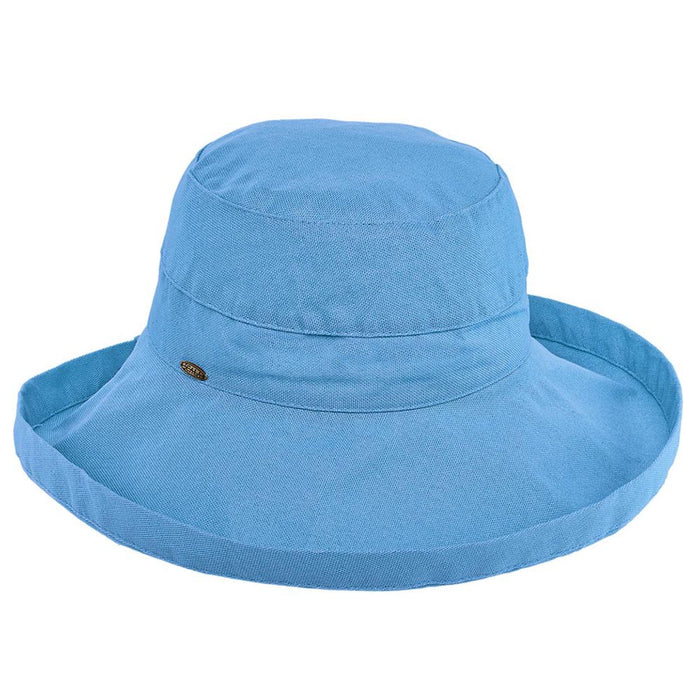 Cotton Up Turned Large Brim Sun Hat - Scala Hats for Women Kettle Brim Hat Scala Hats LC399-MBLUE Medium Blue M/L (57 - 58 cm)