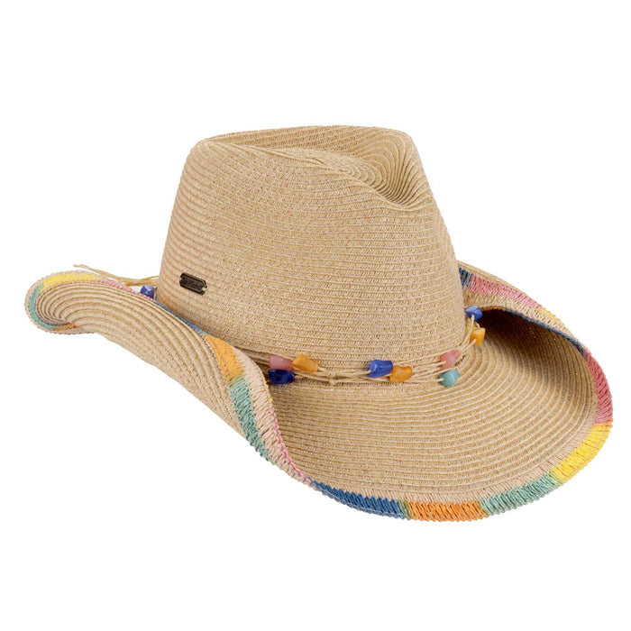 Cowboy Hat with Multicolor Crocheted Edge - Sun 'N' Sand Hats Cowboy Hat Sun N Sand Hats HH3660 Natural OS (58 cm)