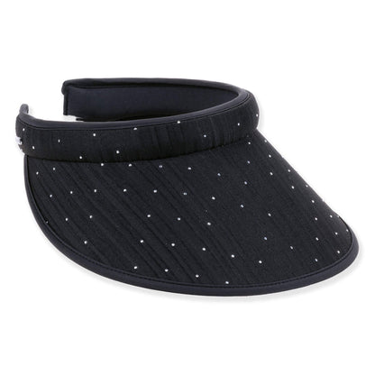 Crinkle Satin Clip-On Sun Visor with Rhinestones - Sun 'N' Sand Hat Visor Cap Sun N Sand Hats HH3543B Black OS
