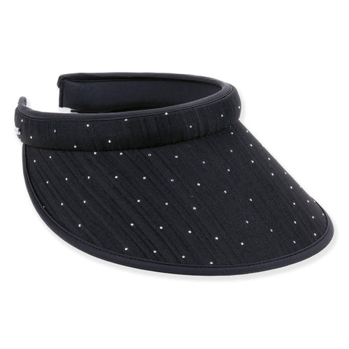 Crinkle Satin Clip-On Sun Visor with Rhinestones - Sun 'N' Sand Hat Visor Cap Sun N Sand Hats HH3543B Black OS
