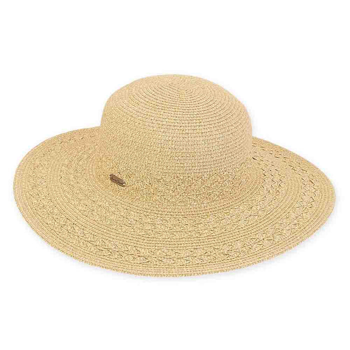 Criss Cross Woven Brim Beach Hat - Sun 'N' Sand Hats Wide Brim Sun Hat Sun N Sand Hats HH2319B Natural Tweed OS