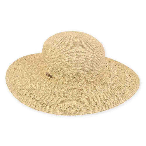 Criss Cross Woven Brim Beach Hat - Sun 'N' Sand Hats Wide Brim Sun Hat Sun N Sand Hats HH2319B Natural Tweed OS