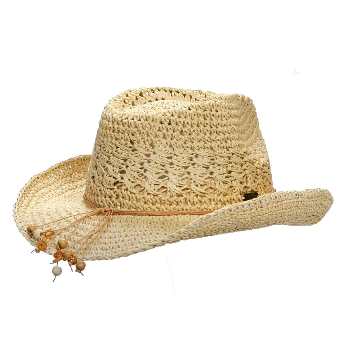 Crochet Toyo Cowboy Hat with Beads Accent - Sun 'N' Sand Hats Cowboy Hat Sun N Sand Hats