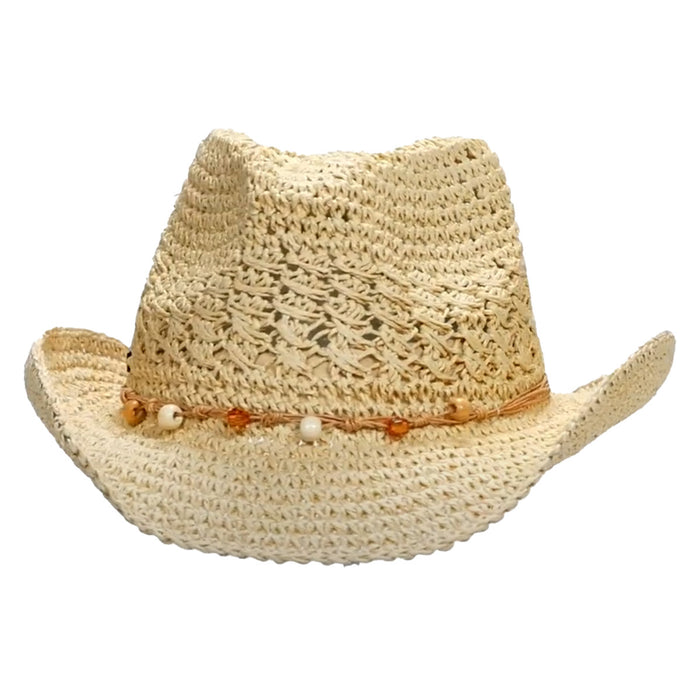 Crochet Toyo Cowboy Hat with Beads Accent - Sun 'N' Sand Hats Cowboy Hat Sun N Sand Hats