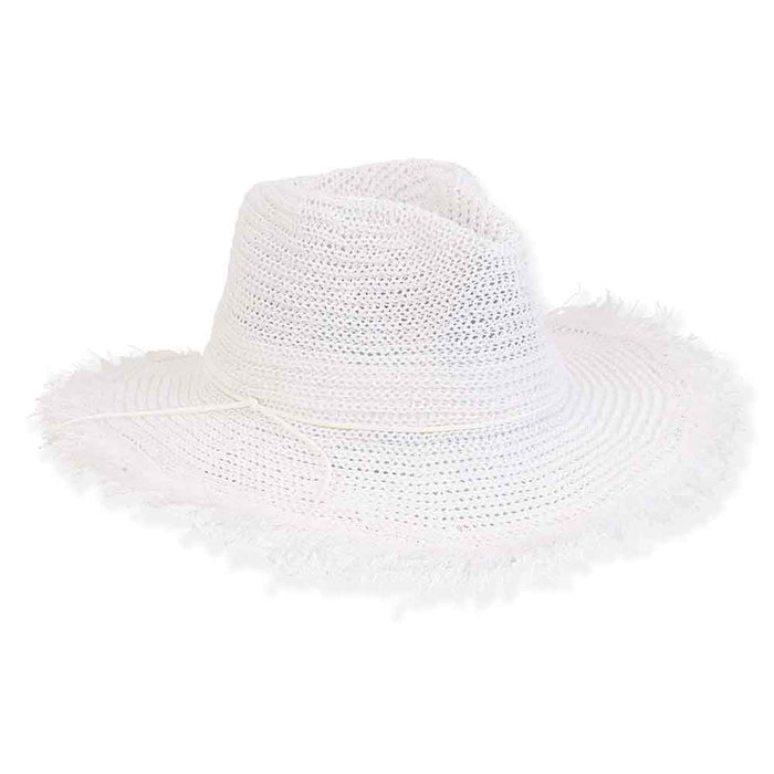 Crochet White Straw Frayed Edge Summer Hat for Petites - Sunny Dayz Safari Hat Sun N Sand Hats HK442 White Small (56 cm)