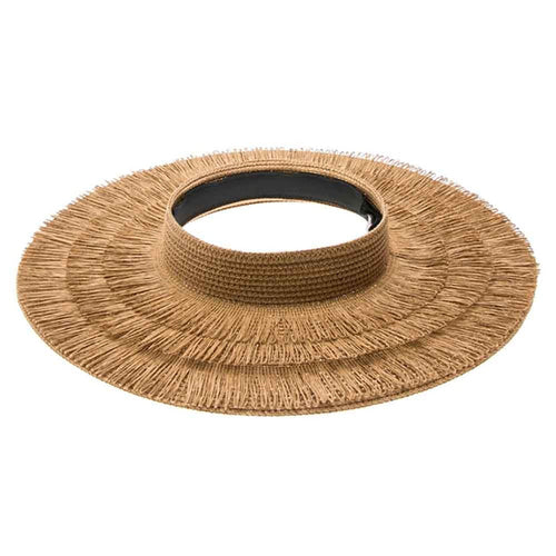 Crownless Sun Visor Hat with Layers of Fringe - Boardwalk Hats Visor Cap Boardwalk Style Hats DA1931-TAN Tan OS (57 cm)