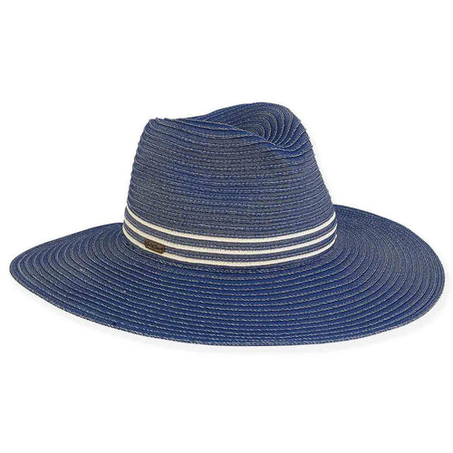 Denim Ribbon Safari Hat with Striped Band - Sun'N'Sand Hats Safari Hat Sun N Sand Hats