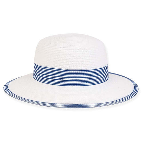 Denim Stripe Band White Straw Floppy Hat for Petites - Sunny Dayz™ Wide Brim Sun Hat Sun N Sand Hats HK447 White Small (54 cm)