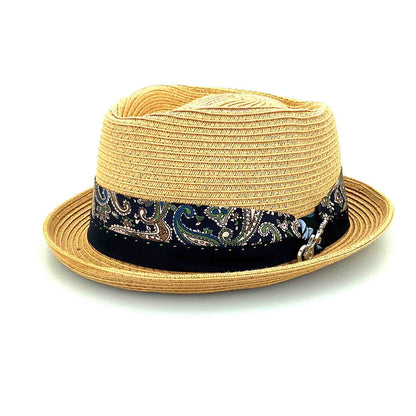Diamond Crown Porkpie Hat with Guitar Pin - Carlos Santana Hats Fedora Hat Santana Hats SAN391 Toast Medium