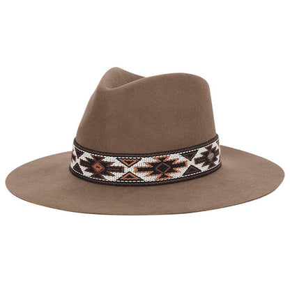 Dona Wool Felt Safari Hat with Aztec Band - Scala Hats Safari Hat Scala Hats LF292-PECAN Taupe Medium (57 cm)
