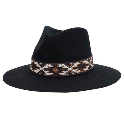 Dona Wool Felt Safari Hat with Aztec Band - Scala Hats Safari Hat Scala Hats LF292-BLK Black Medium (57 cm)