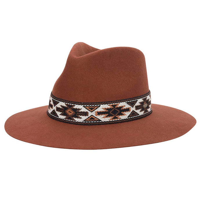 Dona Wool Felt Safari Hat with Aztec Band - Scala Hats Safari Hat Scala Hats LF292-RUST Rust Medium (57 cm)