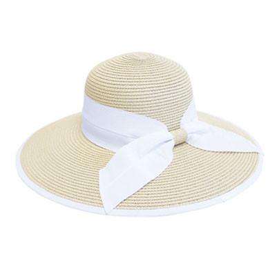 Double Ribbon Bow Sun Hat Floppy Hat Boardwalk Style Hats WSda622WH White Medium (57 cm)