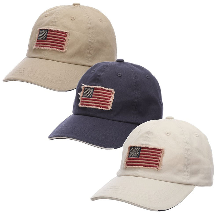 DPC Distressed Twill Cap with Frayed USA Flag for Small Heads Cap Dorfman Hat Co. C935-KAKI Khaki