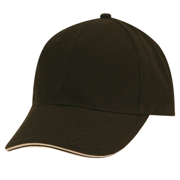 DPC Structured Garment Washed Twill Baseball Cap with Piping Cap Dorfman Hat Co. BC166-BKKH Black/Stone