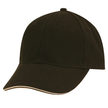DPC Structured Garment Washed Twill Baseball Cap with Piping Cap Dorfman Hat Co. BC166-BKKH Black/Stone