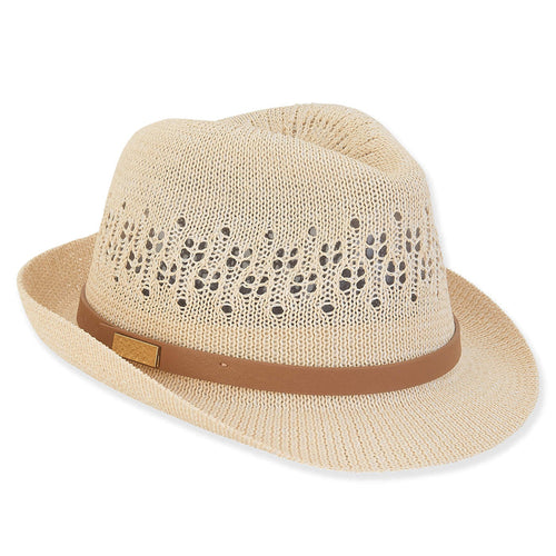 Eden Knit Fedora with Belt Band - Sun 'n' Sand® Hats Fedora Hat Sun N Sand Hats HH3051A Natural OS (57 cm)