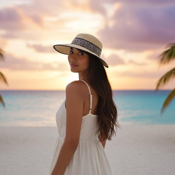 Embroidered Band Open Back Sun Hat - Sun 'N' Sand Hats Facesaver Hat Sun N Sand Hats
