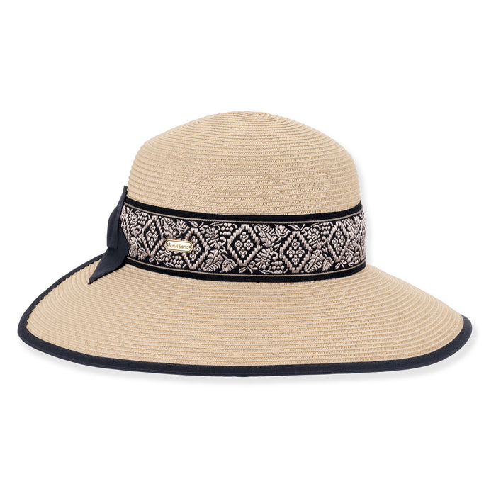 Embroidered Band Open Back Sun Hat - Sun 'N' Sand Hats Facesaver Hat Sun N Sand Hats HH3482 Natural OS (57 cm)