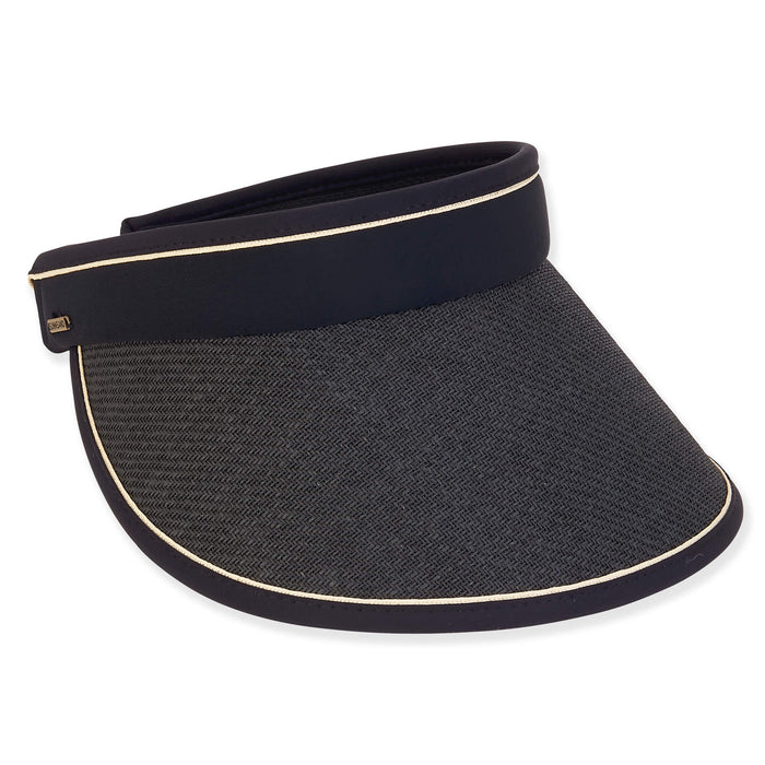 Esther Wide Brim Roll Up Visor Hat - Sun 'N' Sand Hats Visor Cap Sun N Sand Hats HH3151A Black OS