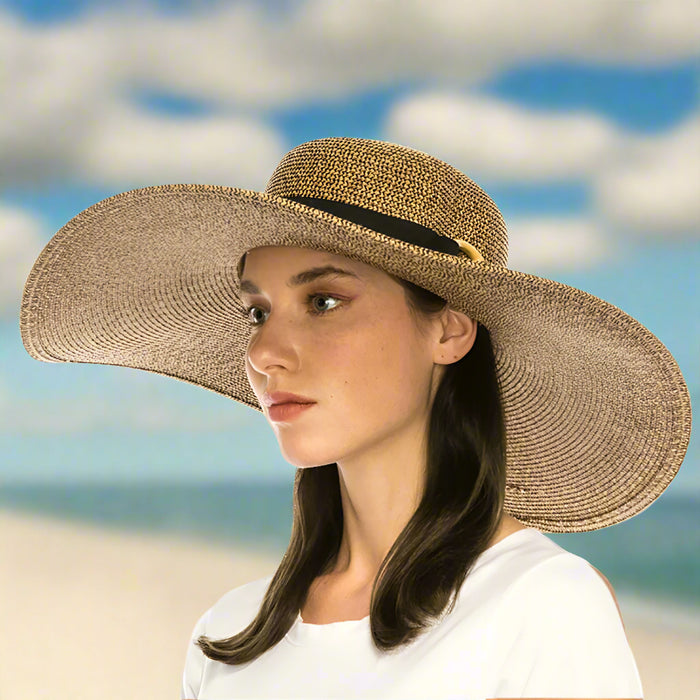 Extra Wide Brim Straw Beach Hat with Bamboo Ring - Boardwalk Style Wide Brim Sun Hat Boardwalk Style Hats