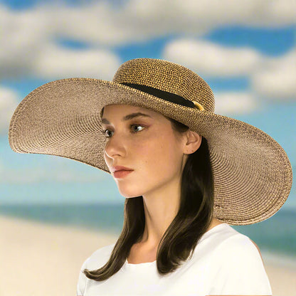 Extra Wide Brim Straw Beach Hat with Bamboo Ring - Boardwalk Style Wide Brim Sun Hat Boardwalk Style Hats