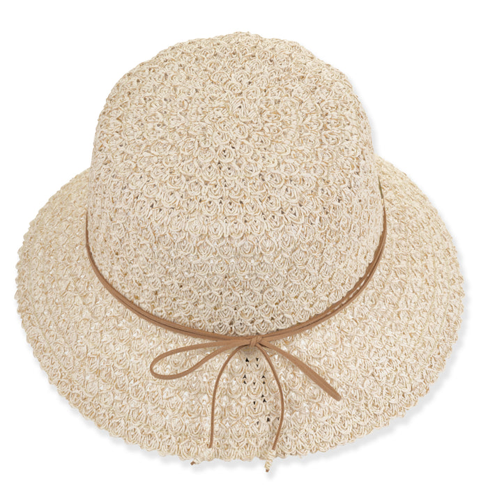 Fancy Braid Straw Summer Bucket Hat with Leatherette Tie - Sun'N'Sand Cloche Sun N Sand Hats