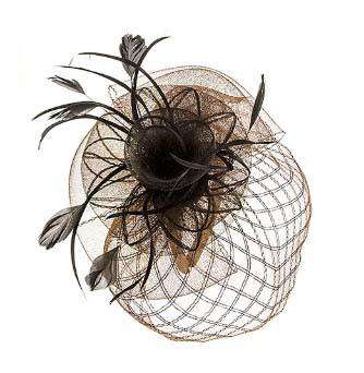 Fascinator with Checkered Veil Fascinator Something Special Hat lb7324BN Brown