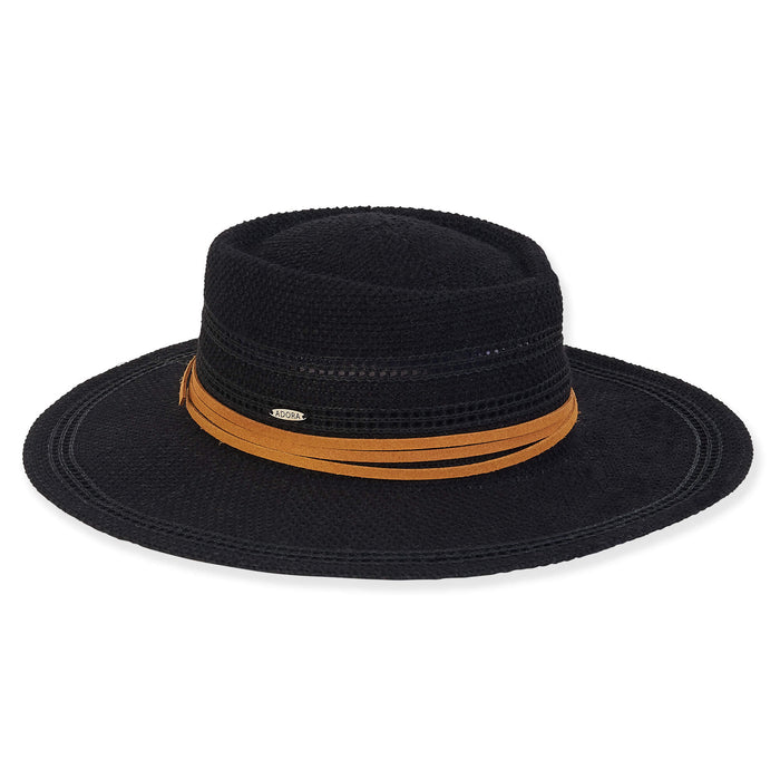 Fashion Knit Gaucho Hat with Waxed Cord - Adora® Hats Bolero Hat Adora Hats AD1485B Black Medium (57 cm)