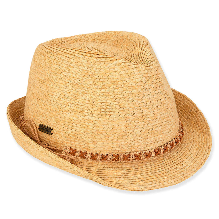 Fine Braid Fedora with Macrame Band - Sun 'n' Sand® Hats Fedora Hat Sun N Sand Hats HH3023 Natural OS (57 cm)