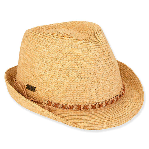 Fine Braid Fedora with Macrame Band - Sun 'n' Sand® Hats Fedora Hat Sun N Sand Hats HH3023 Natural OS (57 cm)