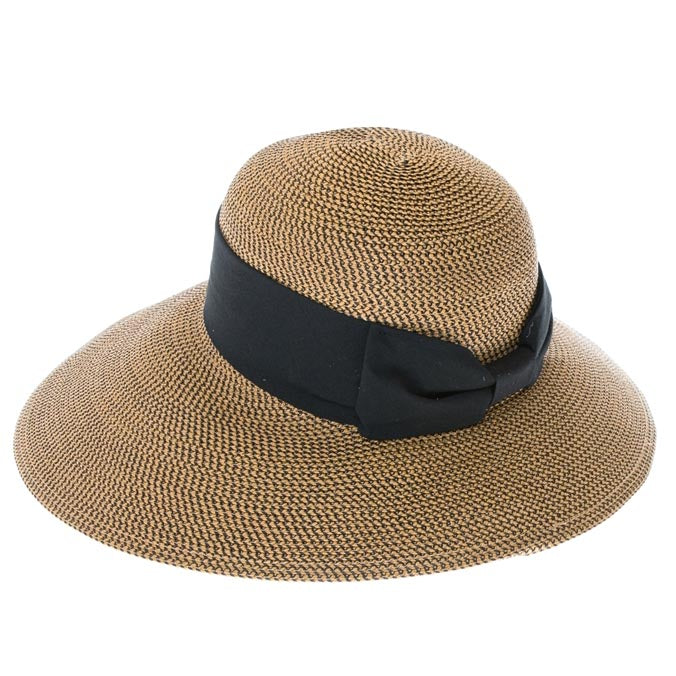 Flex Weave Straw Asymmetrical Brim Sun Hat - Boardwalk Style Wide Brim Hat Boardwalk Style Hats DA1354-BLK Black Heather OS (57 cm)