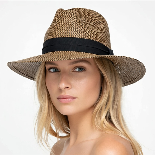 Flex Weave Straw Pinched Crown Fedora Hat - Boardwalk Style Fedora Hat Boardwalk Style Hats