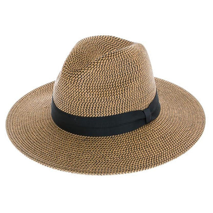 Flex Weave Straw Pinched Crown Fedora Hat - Boardwalk Style Fedora Hat Boardwalk Style Hats DA1352-BLK Black Heather OS (57 cm)