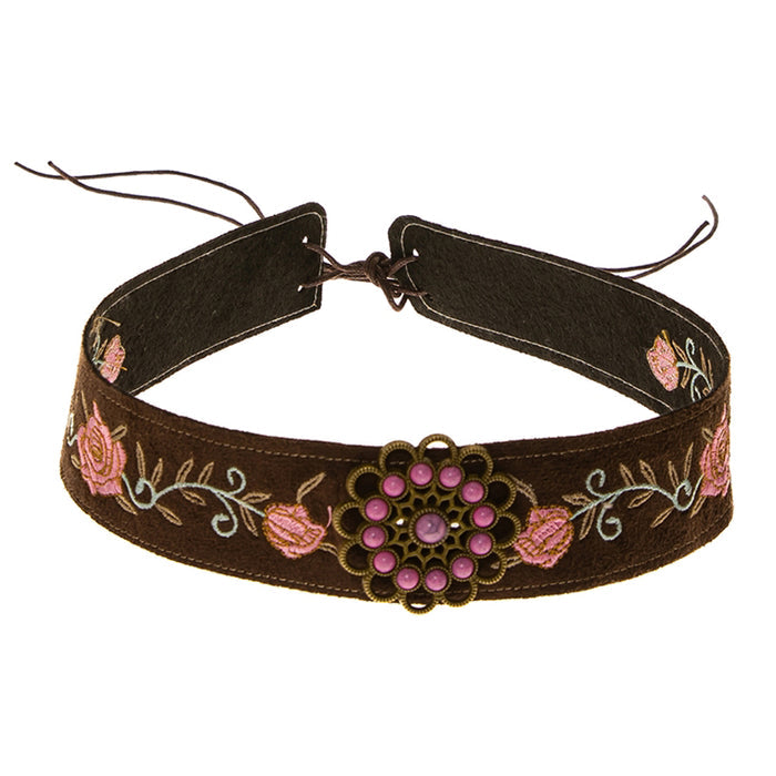 Floral Embroidered Hat Band for Hat Bar Tailoring - SetarTrading Hat Bands SetarTrading Hats HB1340 Pink