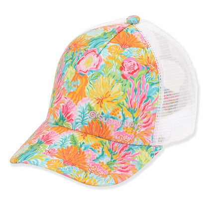 Floral Print Trucker's Cap for Small Heads - Sunny Dayz Hat Cap Sun N Sand Hats HK559 Yellow Small (54 cm)