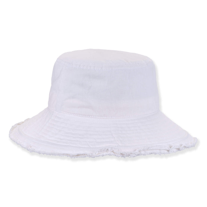 Frayed Brim Cotton Bucket Hat for Women - Sun 'N' Sand Hats Bucket Hat Sun N Sand Hats HH3599A White