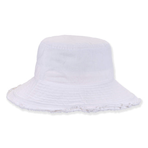 Frayed Brim Cotton Bucket Hat for Women - Sun 'N' Sand Hats Bucket Hat Sun N Sand Hats HH3599A White