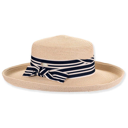 Gambler Hat with Striped Band for Women - Sun 'N' Sand Hats Gambler Hat Sun N Sand Hats HH3451B Tan Medium (57 cm)