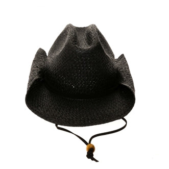 Handwoven Straw Cowboy Hat with Chin Cord - Boardwalk Hats Cowboy Hat Boardwalk Style Hats DA1953-BLK2 Black Medium