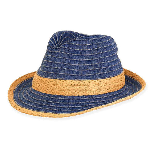 Huntington Denim Fedora for Small Heads - Sunny Dayz™ Hats Fedora Hat Sun N Sand Hats HK459 Blue Small (54 cm)