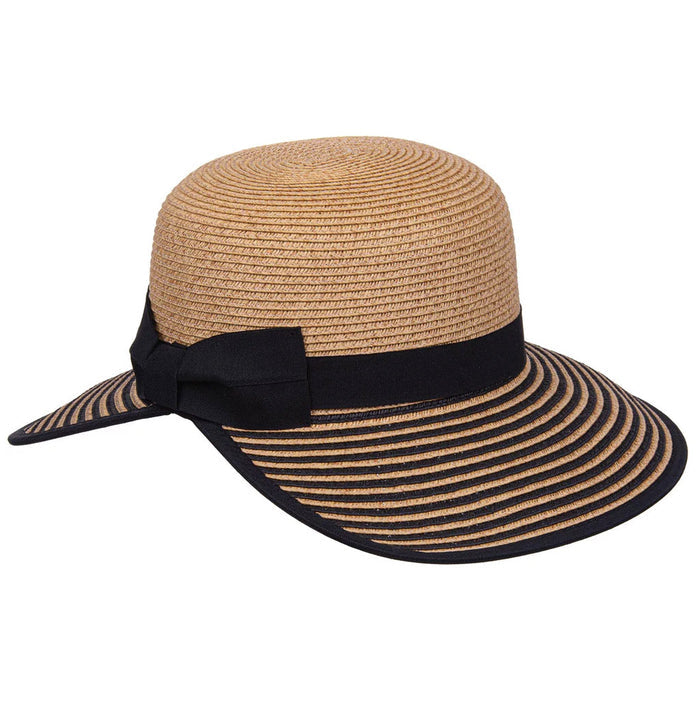 Karen Keith Striped Brim Straw Facesaver Hat with Bow Facesaver Hat Great hats by Karen Keith BT29-A Black