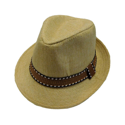 Kid's Fedora with Pattern Band - Natural Fedora Hat Boardwalk Style Hats KSda2110NT Natural