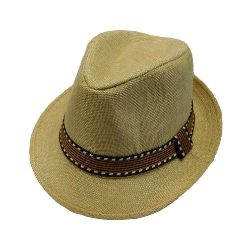Kid's Fedora with Pattern Band - Natural Fedora Hat Boardwalk Style Hats KSda2110NT Natural