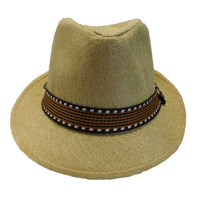 Kid's Fedora with Pattern Band - Natural Fedora Hat Boardwalk Style Hats