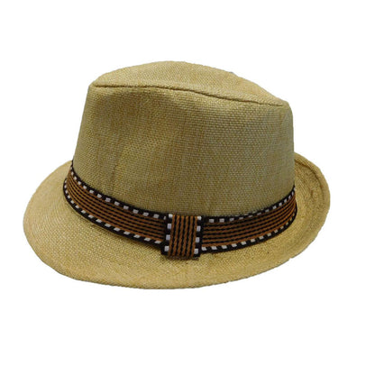 Kid's Fedora with Pattern Band - Natural Fedora Hat Boardwalk Style Hats