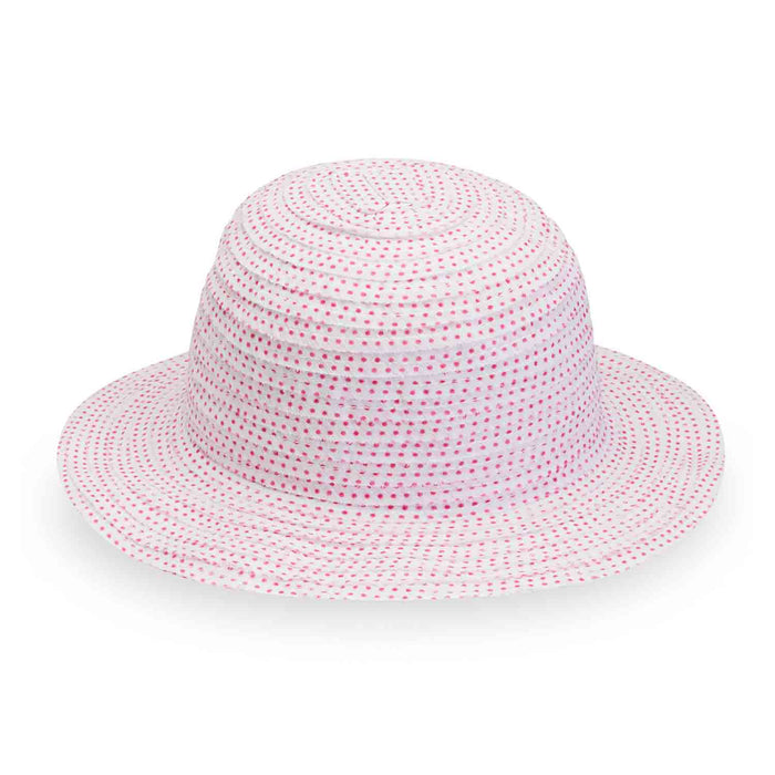Kids' Scrunchie by Wallaroo Hat Company Wide Brim Sun Hat Wallaroo Hats KSCR-WF White / Fuchsia Extra-Small (52 cm)