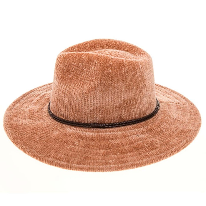 Knit Chenille Safari Hat with Braided Leather Band - Boardwalk Hats Safari Hat Boardwalk Style Hats DA3195-TAN Tan OS