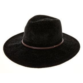 Knit Chenille Safari Hat with Braided Leather Band - Boardwalk Hats Safari Hat Boardwalk Style Hats DA3195-BLK Black OS